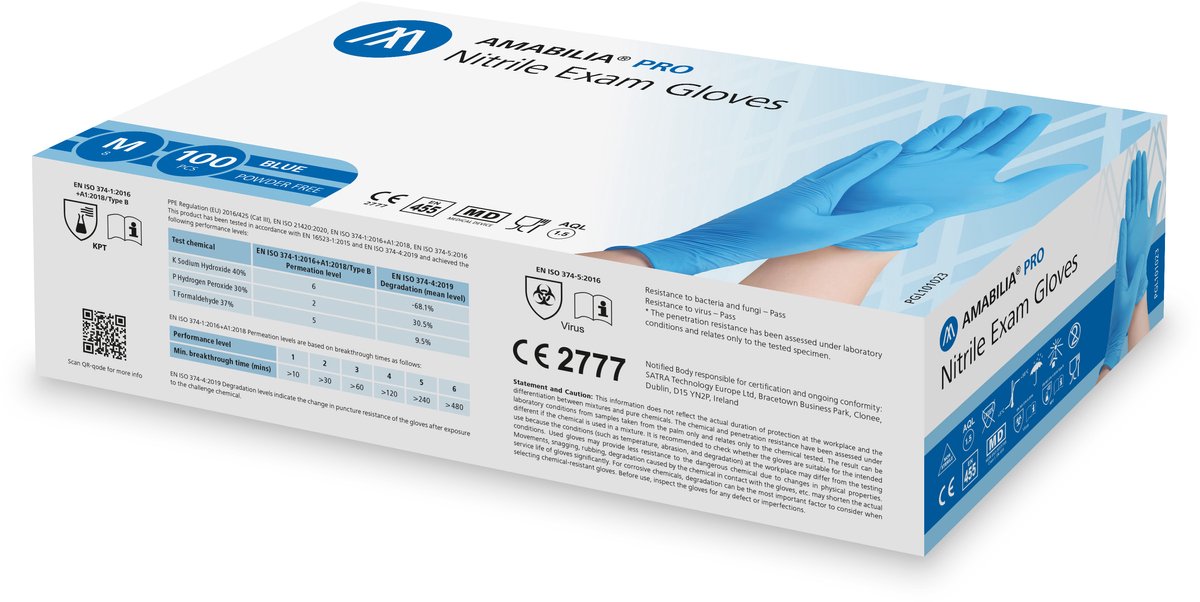 Nitril handschoenen ongepoederd Amabilia - Maat M - 100 stuks - Blauw