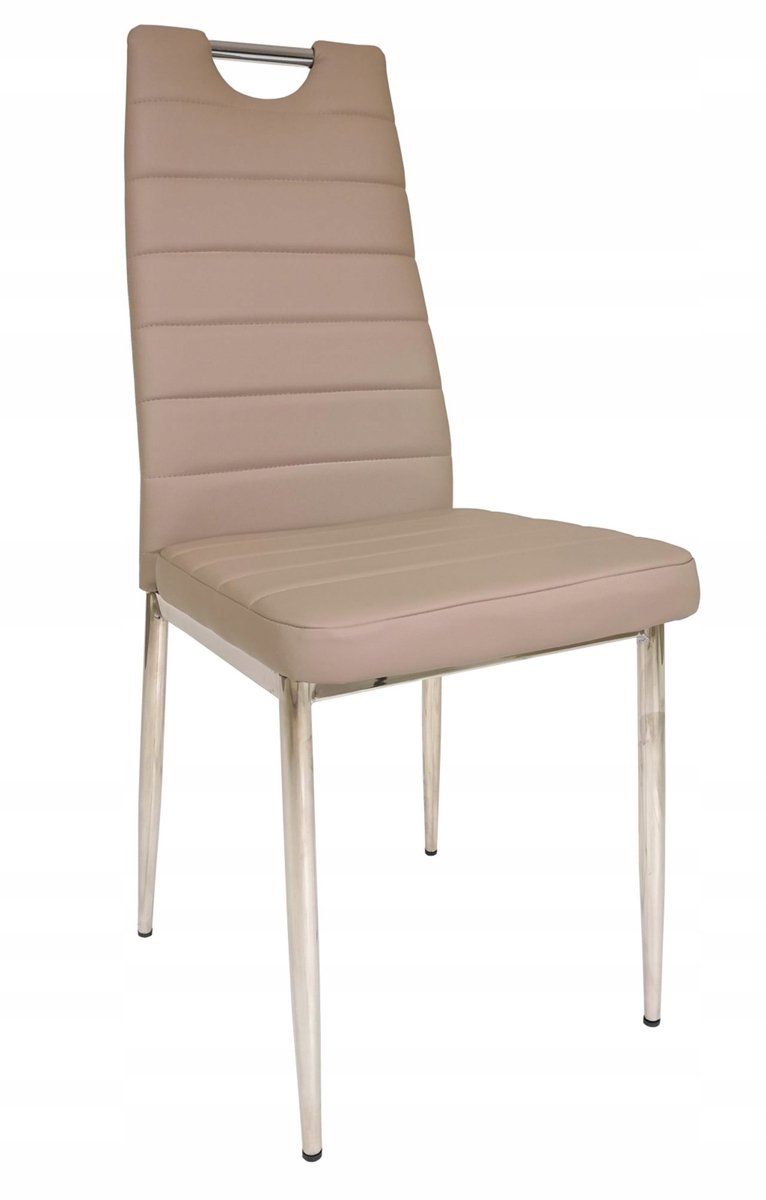 Furnitex DC2-001-B - Eetkamerstoel - Cappuccinokleurige Kunstleren Bekleding - Chromen Handgreep - Metalen Poten Cappuccino;Chroom