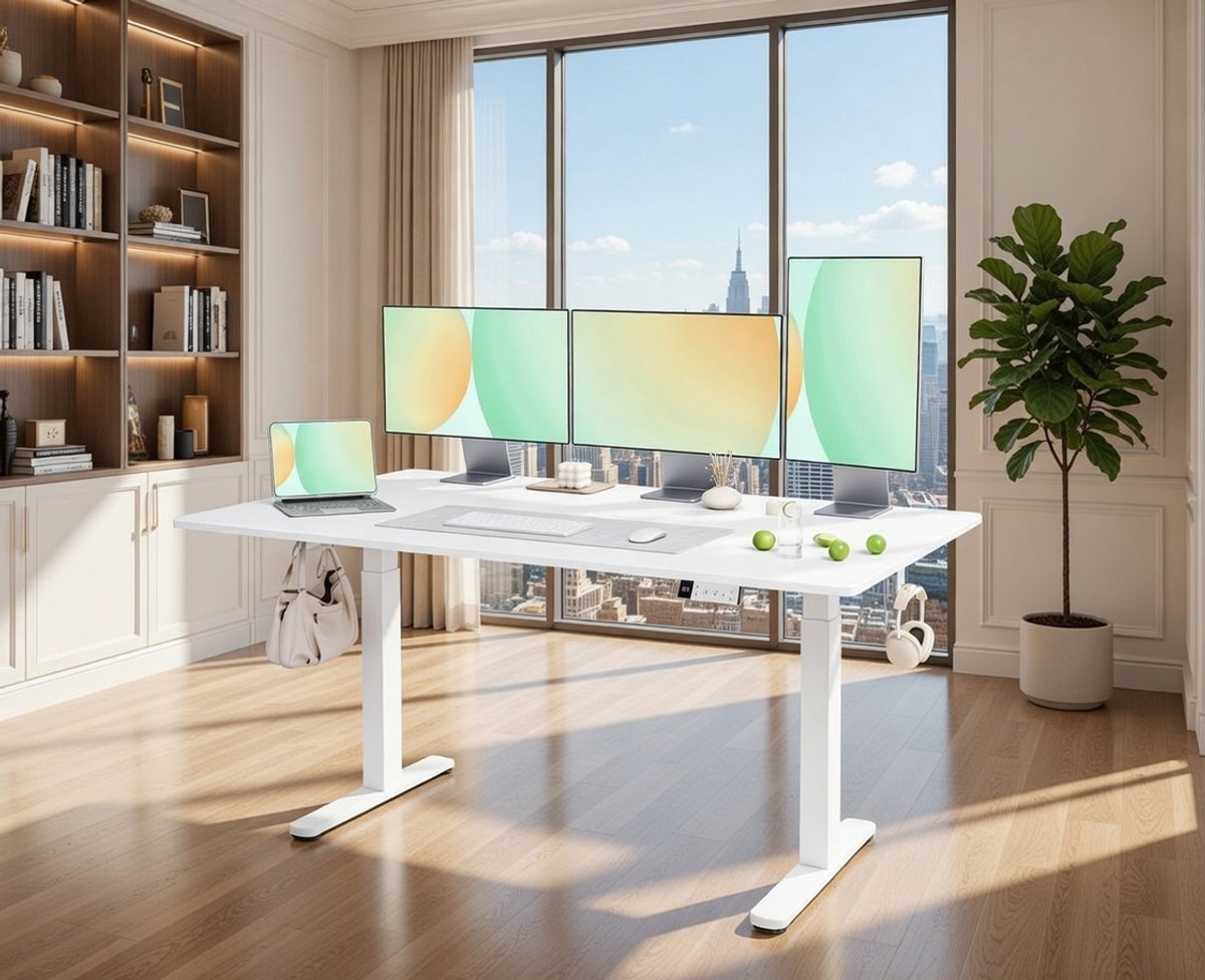 Elektrisch Zit-Sta Bureau 160x80 cm – In Hoogte Verstelbaar Bureau met Geheugenstanden, Ergonomisch Sta Bureau voor Thuiswerkplek & Kantoor – Wit | NoviHome