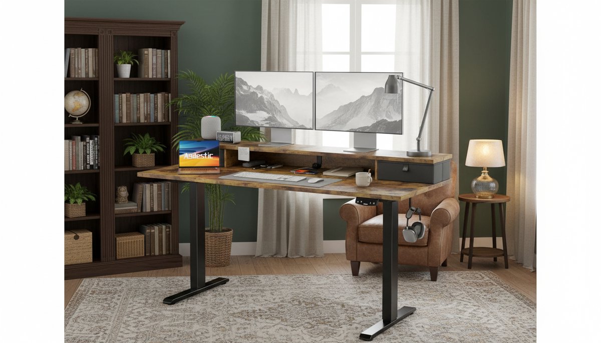 Electric Desk Casa Velluto Elite – 140x60 cm – Elektrisch Hoogteverstelbaar Zit-Sta Bureau – Ergonomisch Kantoor- en Thuisbureau – Bruin – 2 Laden & Geheugenfunctie