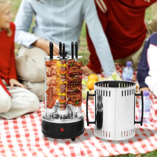 Verticale Elektrische Grill 1000W - Draaispit Grill met 6 Spiesen - Rookvrije Kebab & Shoarma Grill voor Thuis — afbeelding 3