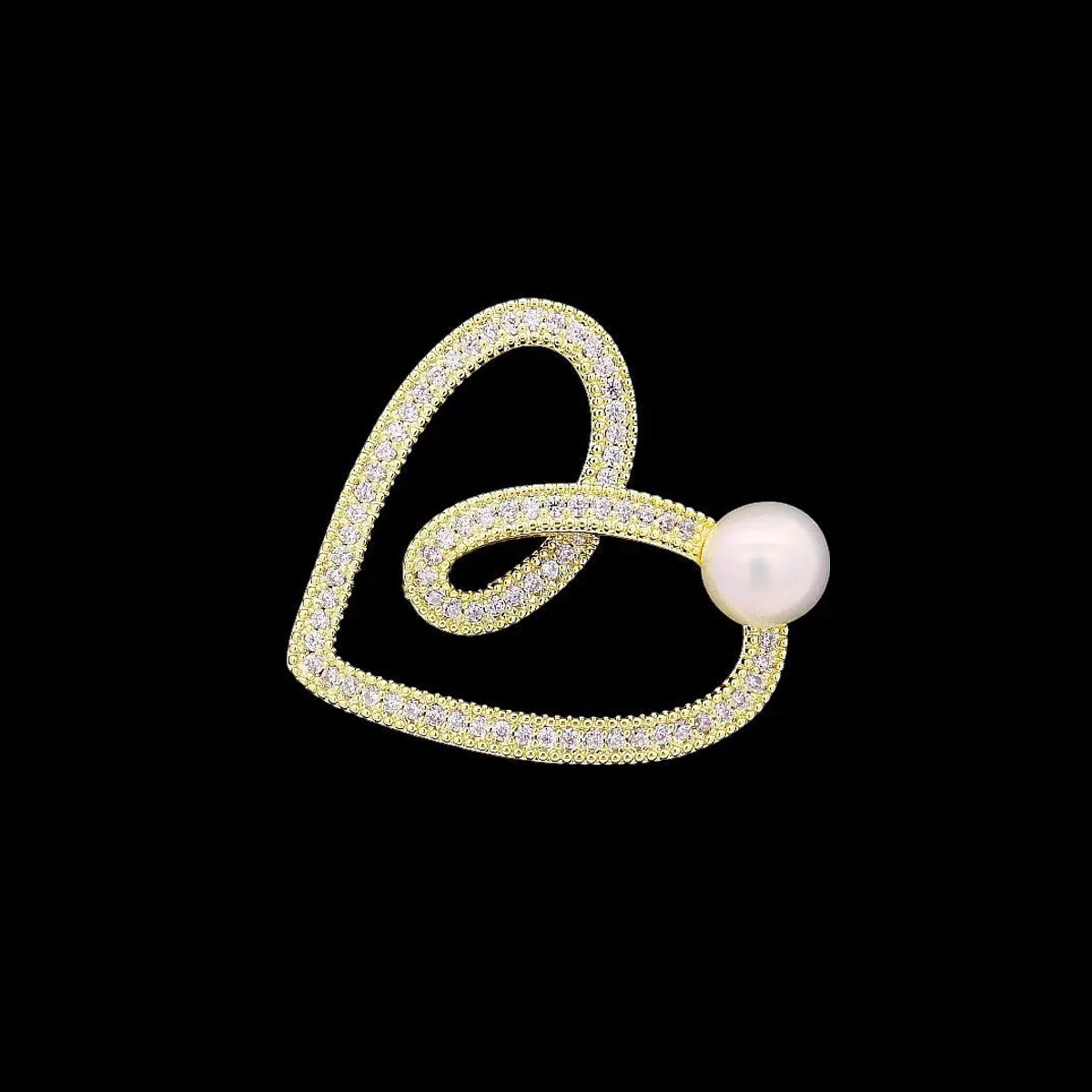 Victoria Valenza Goudkleurige Opengewerkte Hart Broche met Zoetwater Parel en Zirkonia Stenen - Broche - Goudkleurig - Hart broche - Zirkonia