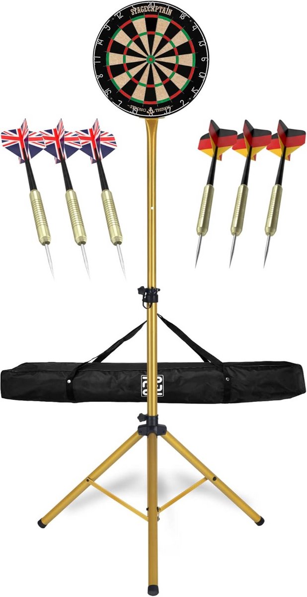 Professionele Steeldartschaal Compleet Set - Hoogteverstelbare Dartstandaard - Inclusief 6 Dartpijlen en 12 Flights