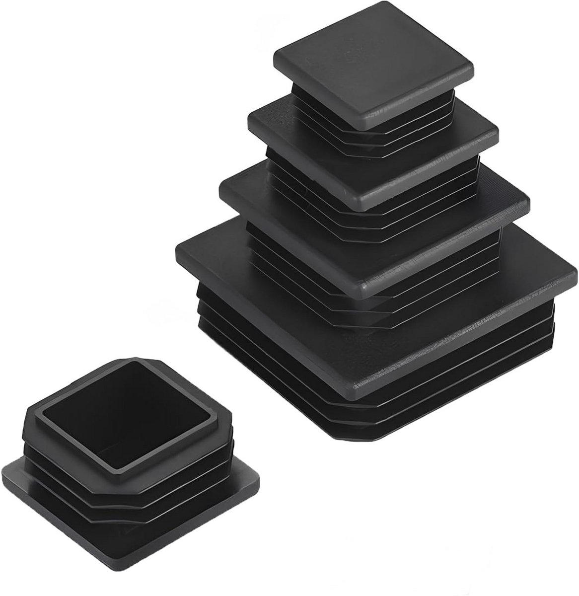 Buiseindkappen 25 x 25 mm - 4 Stuks - Kunststof Eindkappen voor Meubels - Zwart - Vierkante Buisinzetpluggen