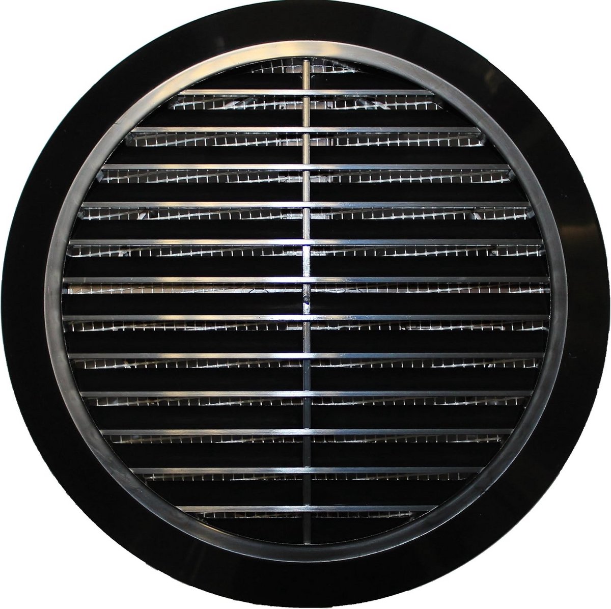 Ventilatierooster Rond 100-150 mm met Insectennet - Zwart Kunststof