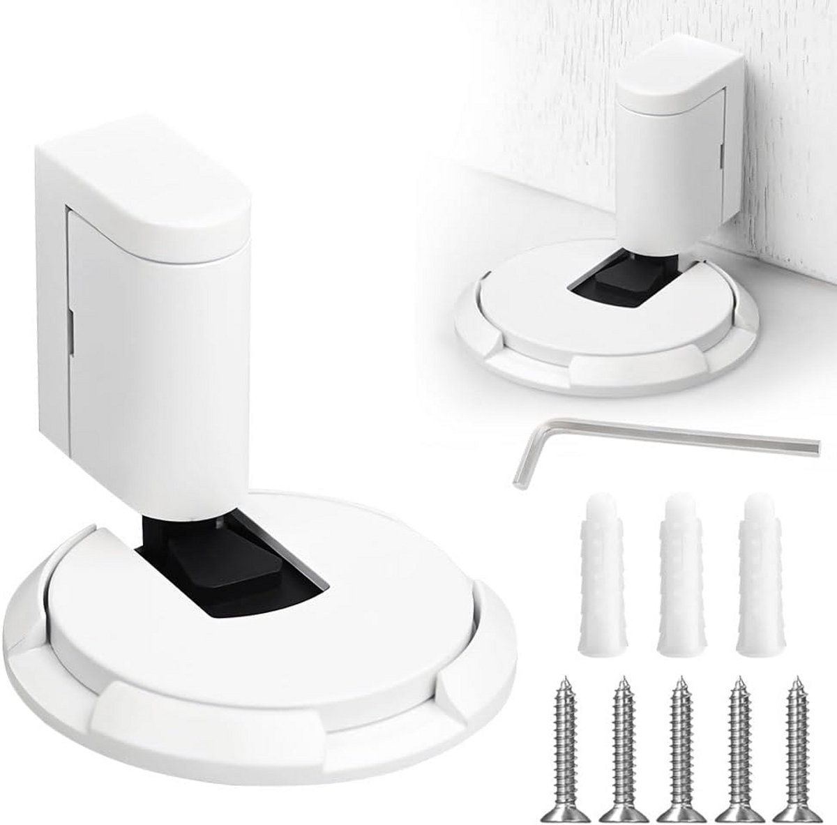 Magnetische Deurstopper - Krachtige, Stansvrije Vloerdeurstopper met Instelbare Geluidsdemping (Wit)