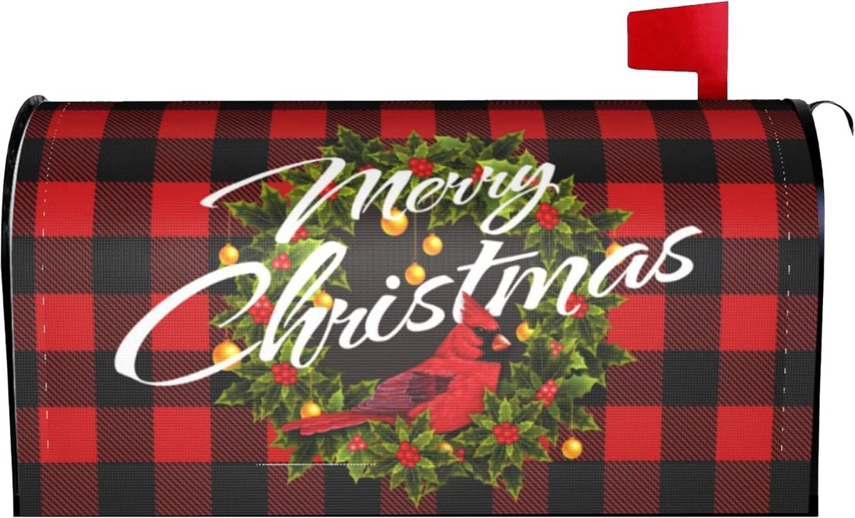Kerst Brievenbus Cover Magnetisch - Winterse Krans in Rood Buffalo Plaid - Tuin Decoratie voor Buiten