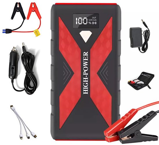 Autostartbooster - Draagbaar - 8000mah - 12V - Vlamvertragende Accustarter - Auto-Accubooster - Autolader - Draagbare Autostroomvoorziening - Inclusief Opbergtas - Zwart