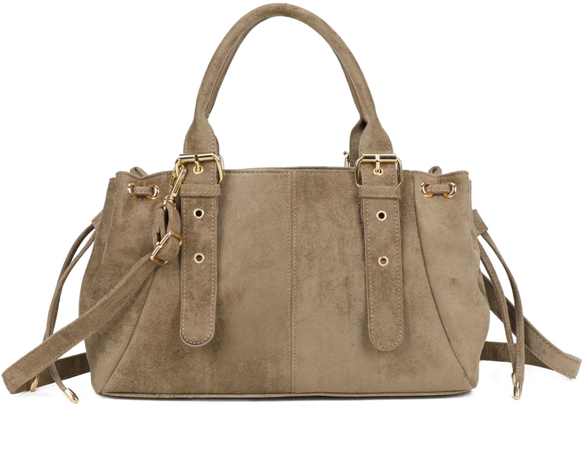 Gallantry® Dames Handtas – Suède Schoudertas met Afneembare Band – Ruime Tas met Binnenvakken – Taupe