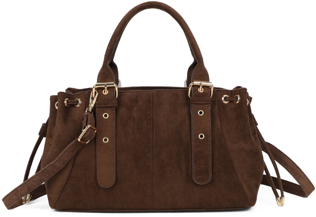 Gallantry® Dames Handtas – Suède Schoudertas met Afneembare Band – Ruime Tas met Binnenvakken – Coffee