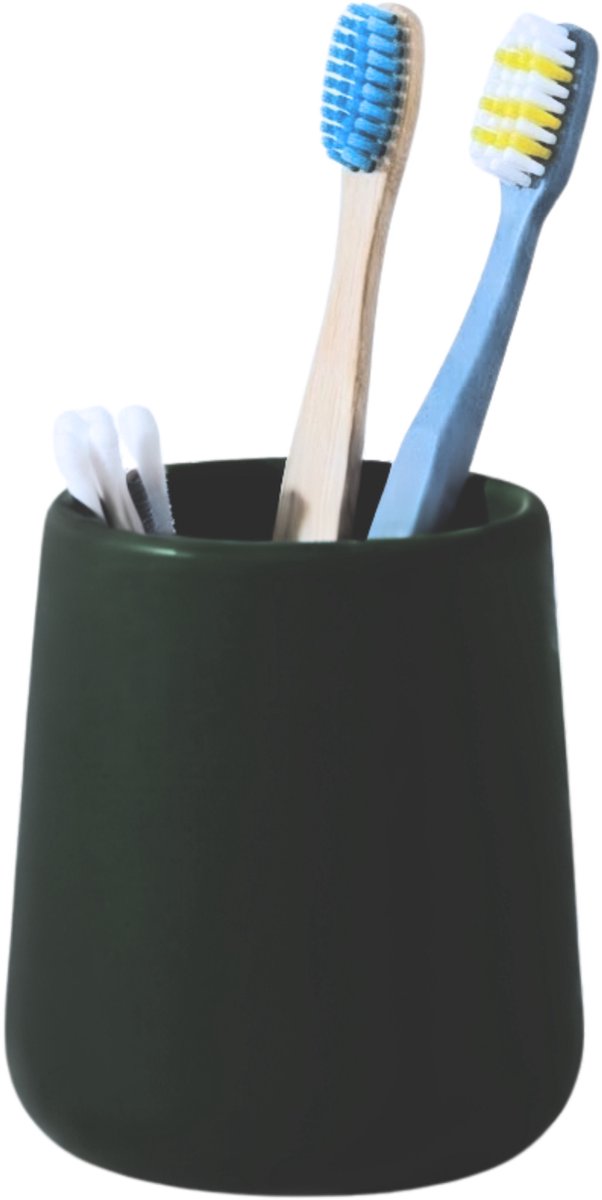 Bathroom Solutions Badkamer beker / tandenborstelhouder Earth Serie - Keramiek - donkergroen - 8 x 10 cm