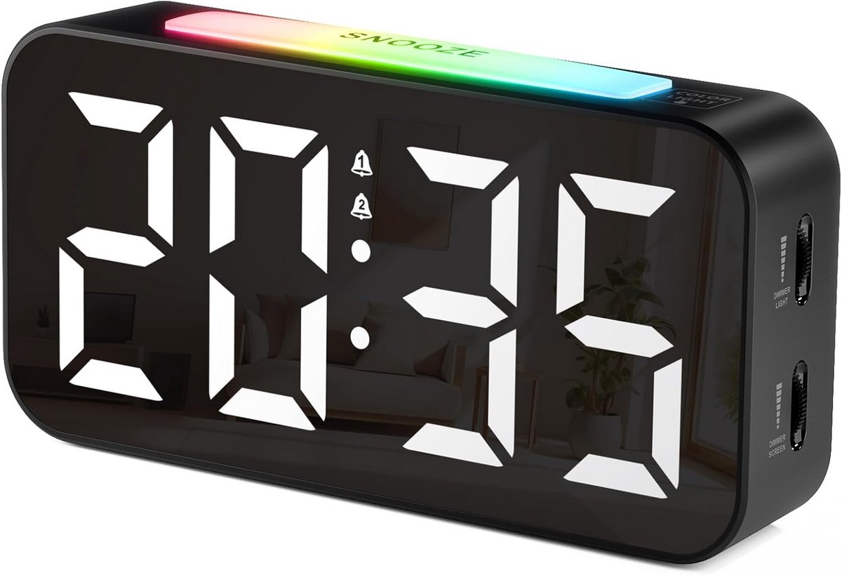 Digitale Wekker met Groot LED-Display en 7 Kleuren Nachtlampje voor Kinderen en Tieners