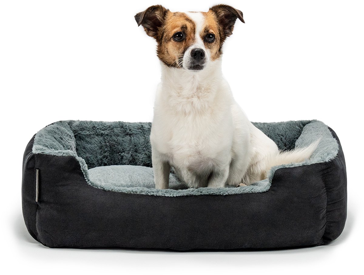 lionto zacht Hondenbed, omkeerbaar kussen & antislip bodem 60x48 cm zwar/grijs