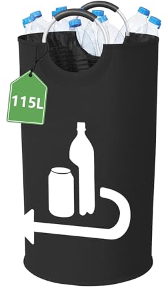 Ultiluxe® Statiegeld Flessenverzamelaar - Flessen Verzamelbak - Opbergzak Flessen - 115 Liter - Flessen Organizer - Opvouwbaar Ontwerp - Polyester Materiaal - Zwart