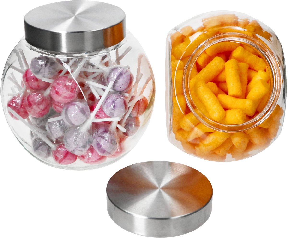 2-delige set DORA koekjespot / bonbonnière 2 liter van glas met metalen deksel - 23467340