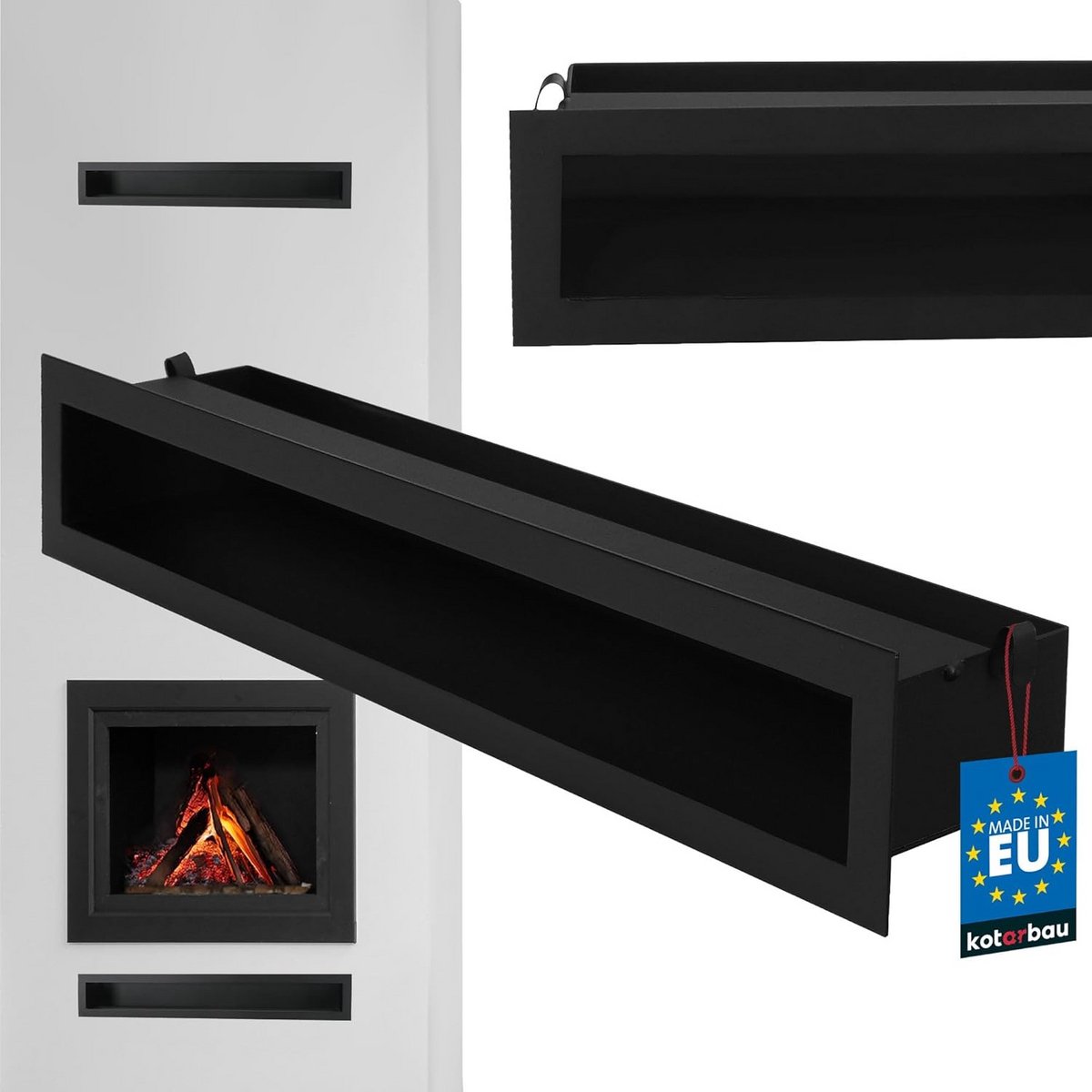 Ventilatierooster 60cm voor Open Haard - Zwart Stalen Warmteafvoer Ventilatiegrille