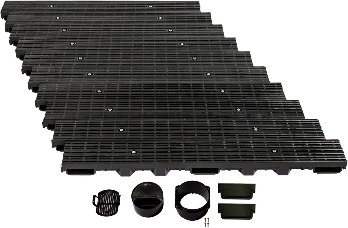 Afwateringsgoot Set 10 Meter Kunststof met Zwart Lijnrooster - Lage Installatiehoogte 60 mm