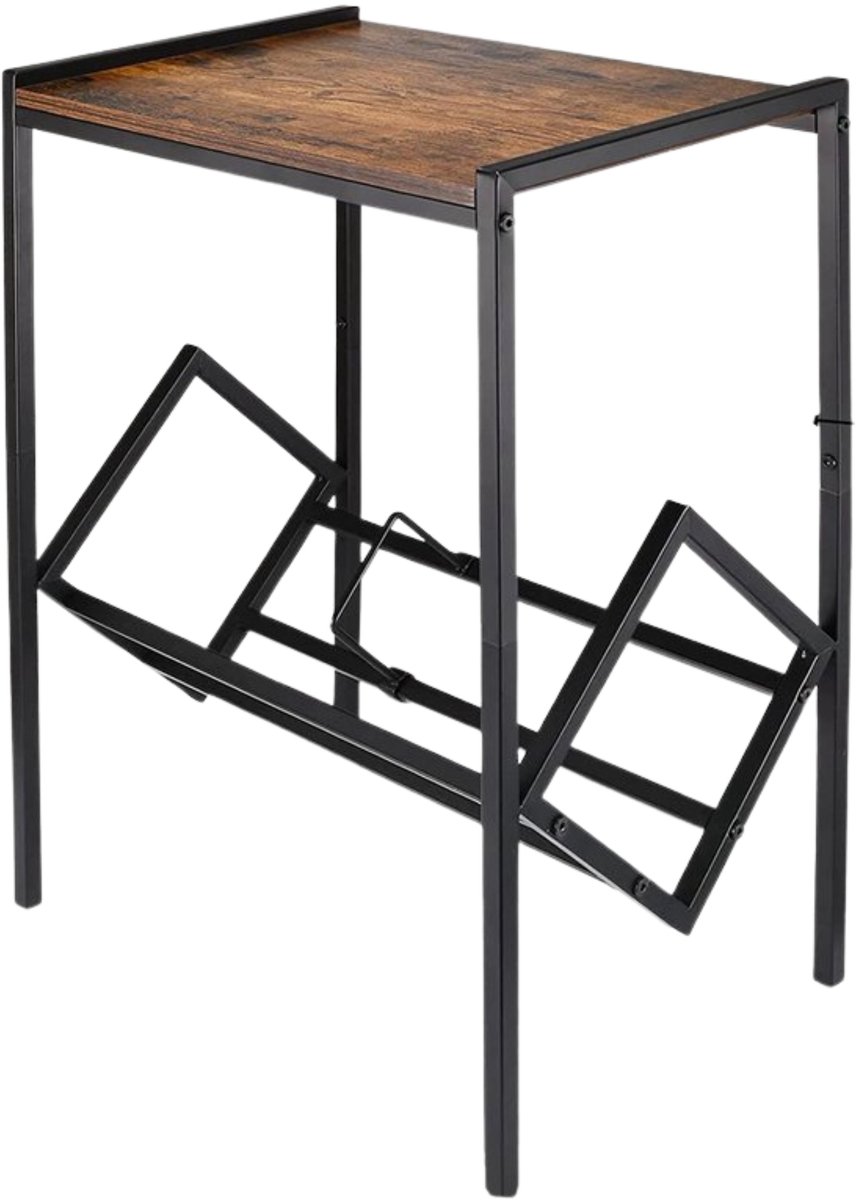LP Opbergsysteem - Zwart met Hout - LP Kast - LP Houder - Nachtkastje - Bijzettafeltje op wielen - Lp Opbergrek - Langspeelplaat Organizer - Elpee Opbergsysteem