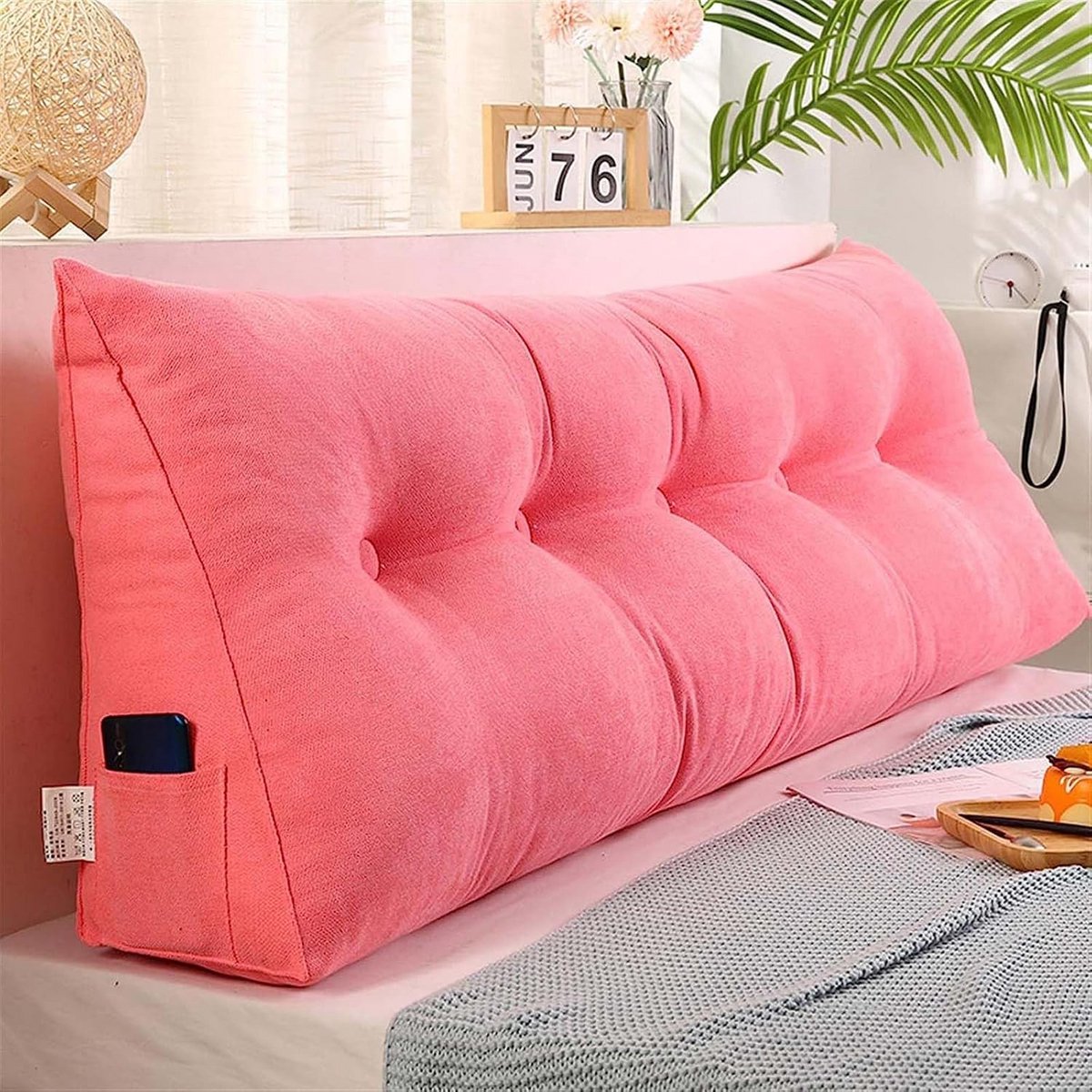 Groot Driehoekig Hoofdeinde Rugkussen voor Bed en Sofa - Comfortabel Leeskussen voor Rugondersteuning