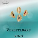 Vier gouden ringen met zwarte, witte, rode en blauwe steen. "Verstelbare Ring"