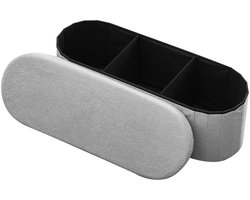 VEVOR Opvouwbare Voetenbank met Opbergruimte (Ovaal), Opvouwbare Gestoffeerde Zitkruk, Draagvermogen tot 299,37kg, 11x38x38cm, Voetenbank voor Woonkamer, Slaapkamer, Entree, Grijs