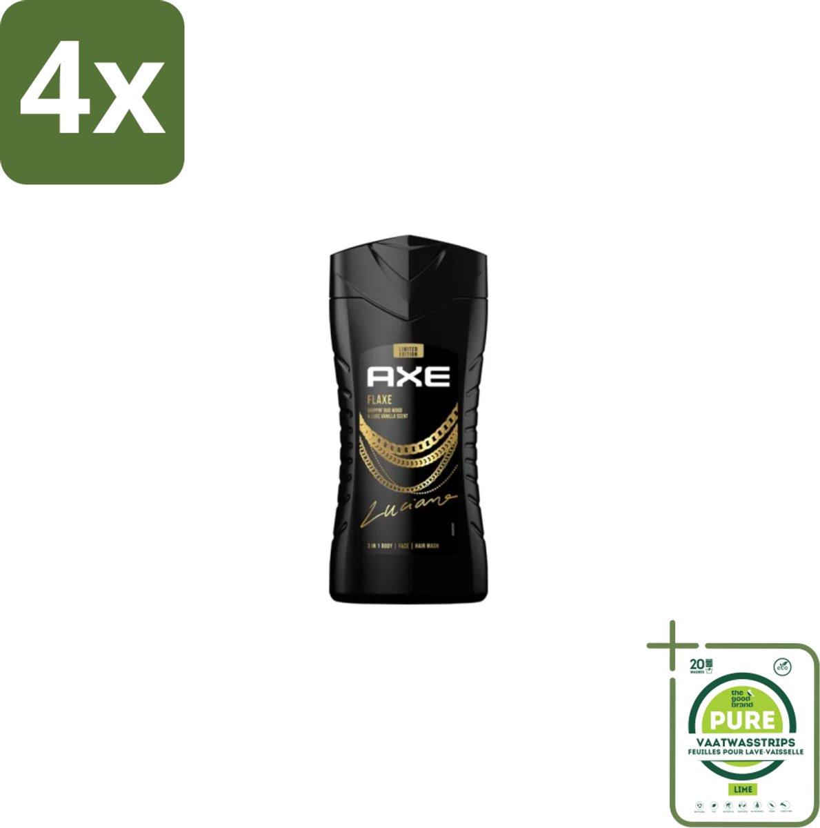 Axe – Douchegel – Flaxe – 250 ml - Voordeelverpakking - 4 stuks - Douchegel voor mannen - Frisse geur
