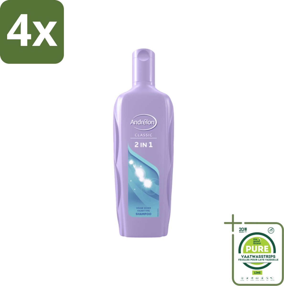 Andrélon – Shampoo – 2-in-1 – 450 ml - Voordeelverpakking - 4 stuks - Shampoo 2 in 1 - Haar reinigen