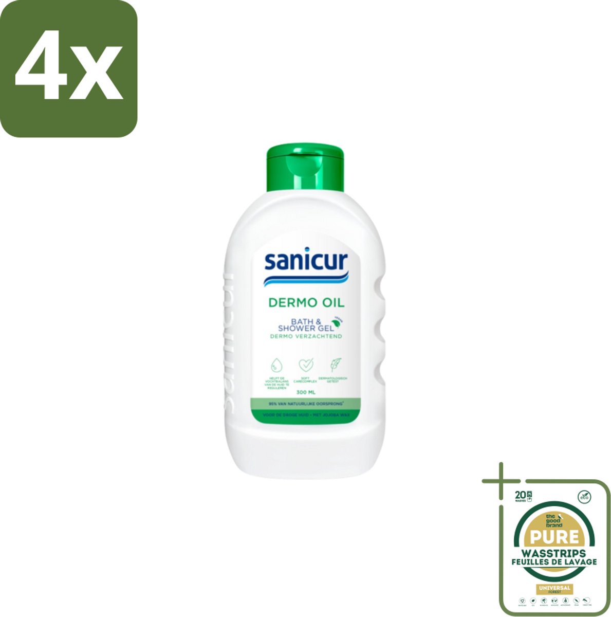 Sanicur Bath & Showergel Dermo-Oil 300 ml - Voordeelverpakking - 4 stuks - Gevoelige huid - Voedende badgels