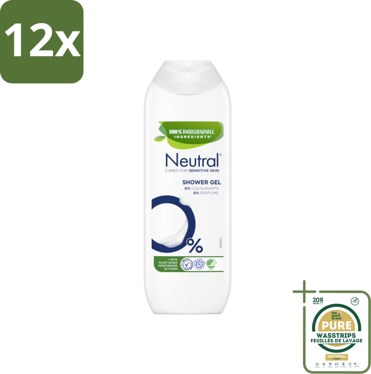 Neutral Douchegel Parfumvrij 250 ml - Voordeelverpakking - 12 stuks - Parfumvrij - Allergie