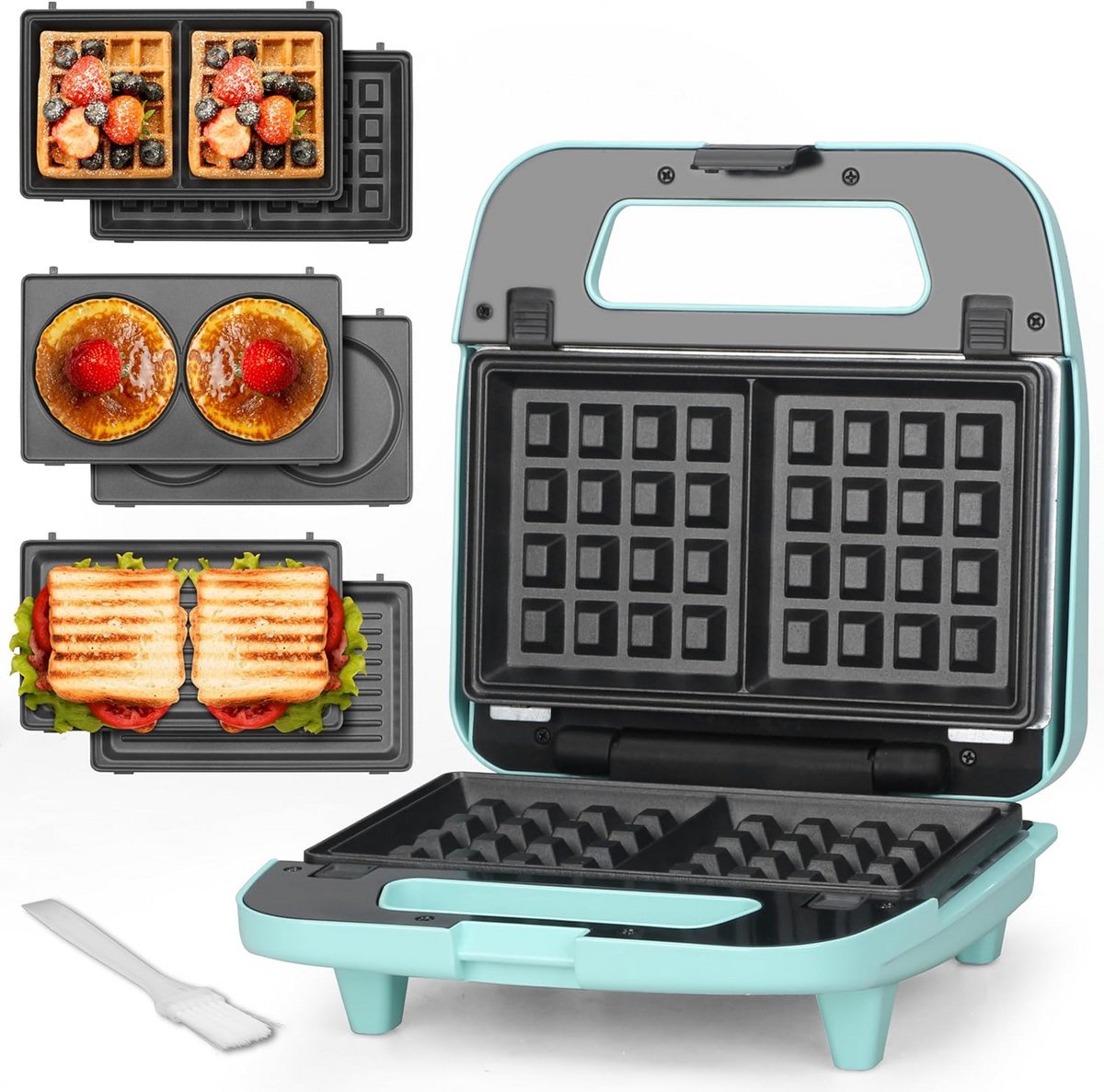 3-in-1 Wafelijzer met Afneembare Platen voor Wafels, Panini's en Sandwiches