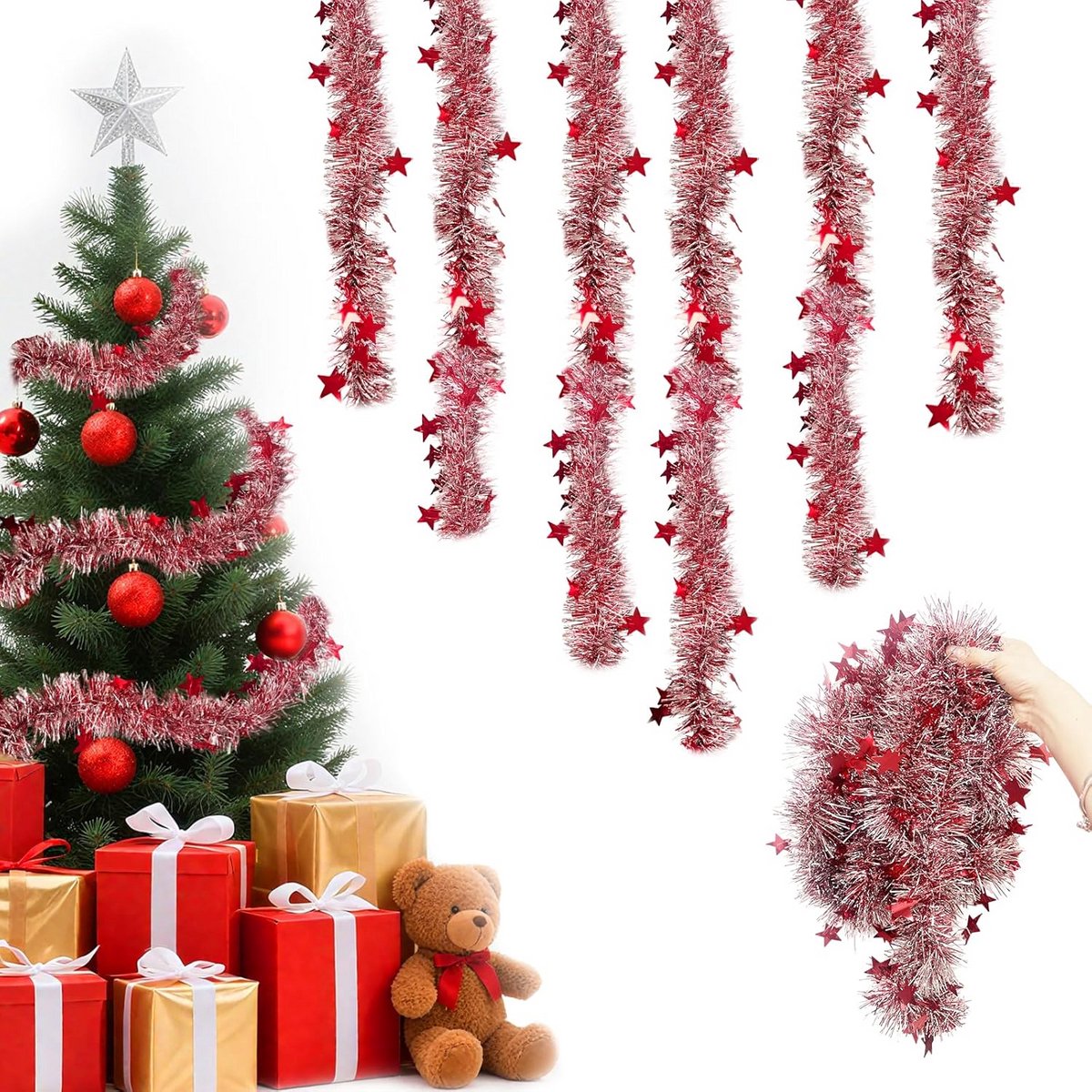 Metalen Kerstguirlande met Glitter voor Binnen, Open Haard en Kerstboom