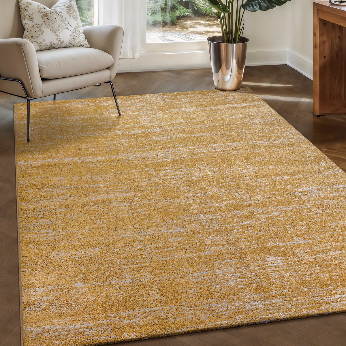 Relax Oslo - Laagpolig Effen Vloerkleed - Modern Tapijt - Geel Goud- 350x450 CM