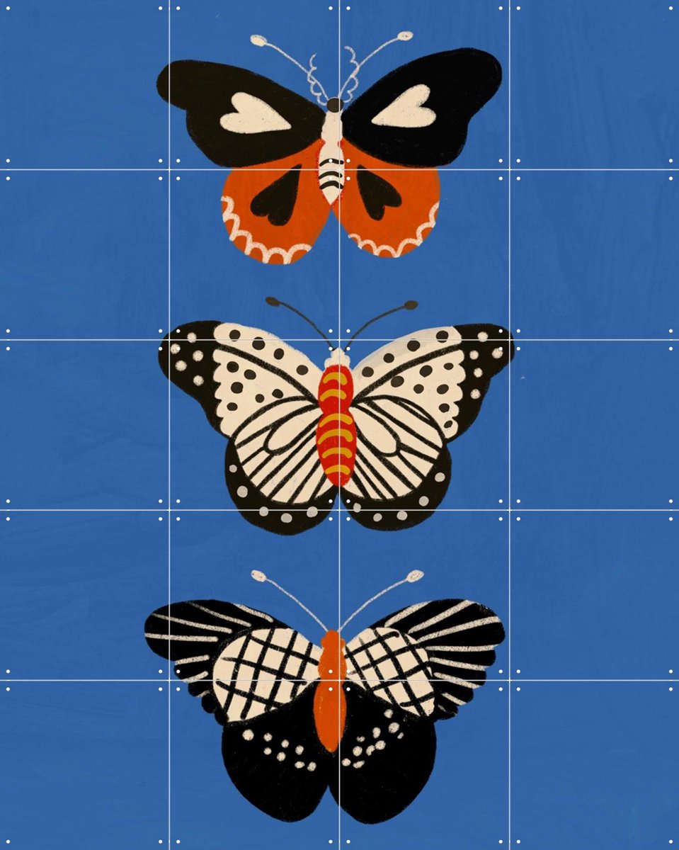 IXXI Butterflies, Gigi Rosado - 80 x 100 cm - Gratis ophangtool - Grote wanddecoratie en posters - Speels, Grafisch Ontwerp, Kleurrijk, Illustraties