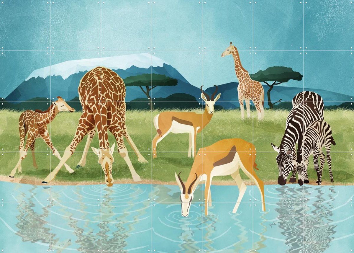 IXXI Savanna, Goed Blauw - 140 x 100 cm - Gratis ophangtool - Grote wanddecoratie en posters - Speels, Illustraties, Digitale Kunst, Woonkamer