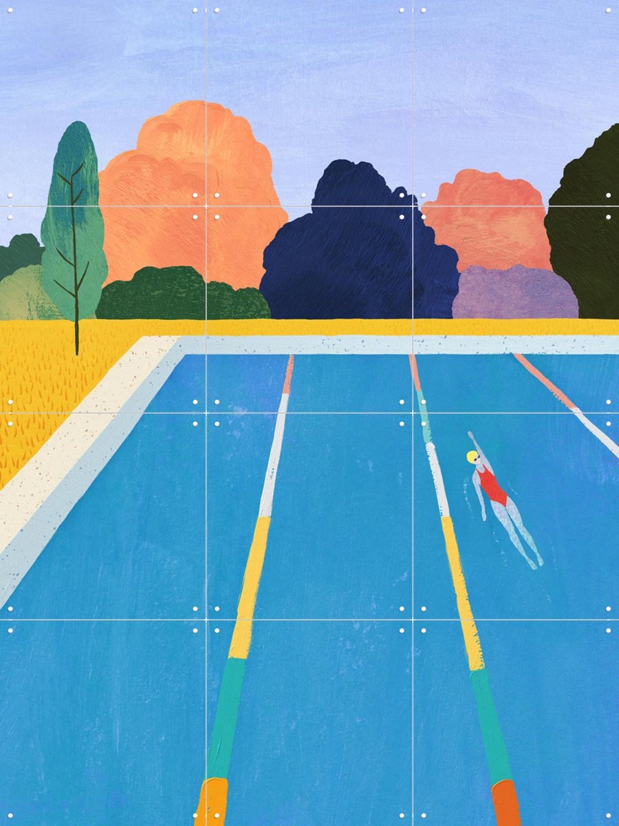 IXXI Summer at the Pool, Henry Rivers - 60 x 80 cm - Gratis ophangtool - Grote wanddecoratie en posters - Speels, Kleurrijk, Illustraties, Grafisch