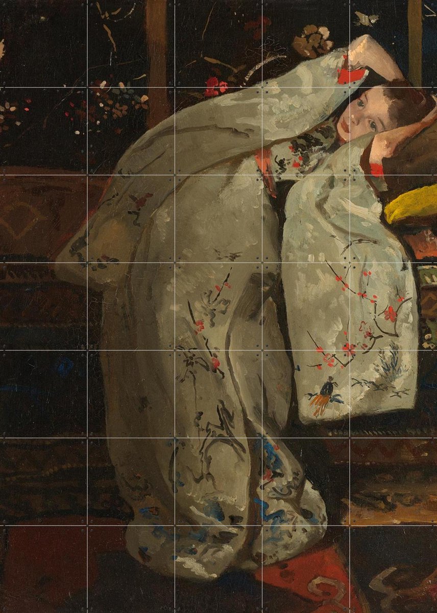 IXXI Meisje in witte kimono, George Hendrik Breitner & Rijksmuseum - 100 x 140 cm - Gratis ophangtool - Grote wanddecoratie en posters - Olieverf
