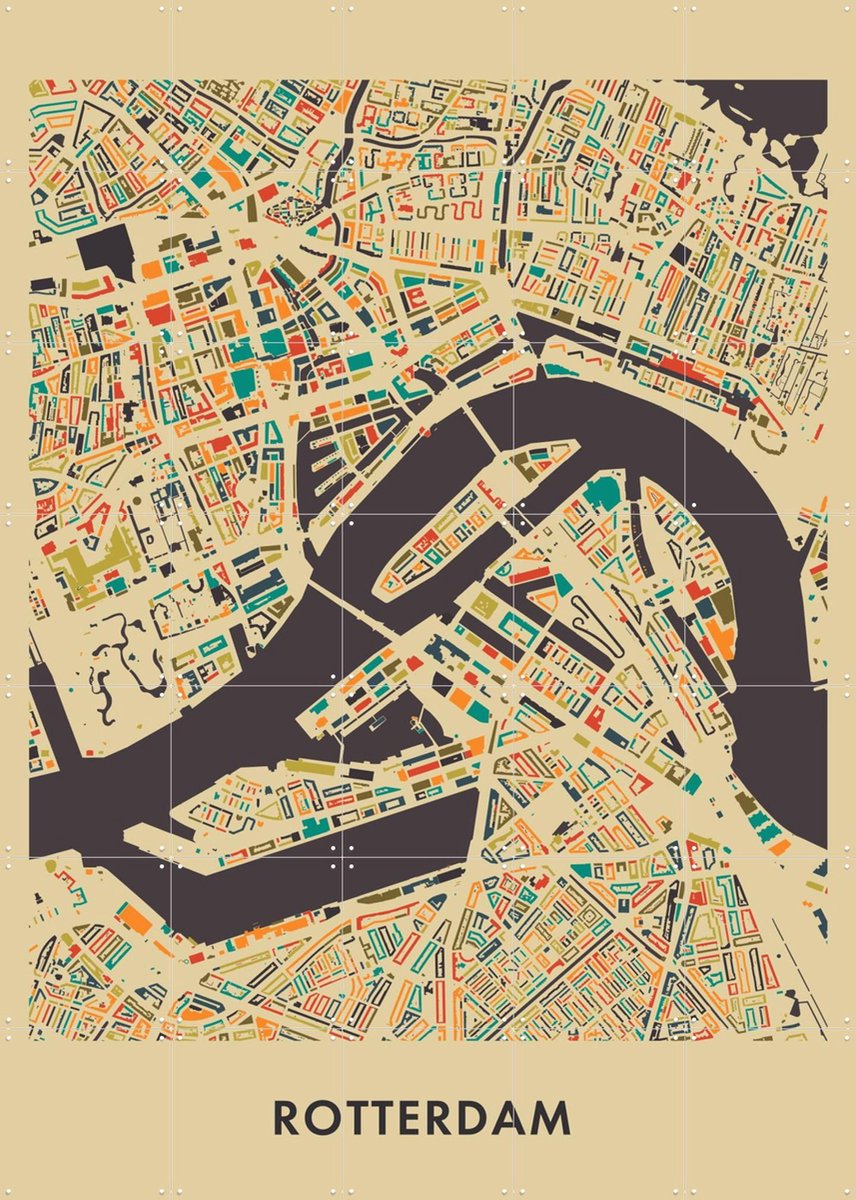 IXXI Rotterdam Mosaic Map, Kunst in Kaart - 100 x 140 cm - Gratis ophangtool - Grote wanddecoratie en posters - Illustraties, Kleurrijk, Digitale
