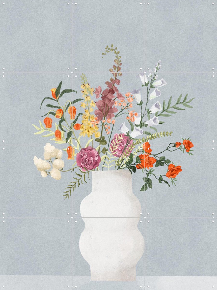 IXXI Flowers in Vase, Goed Blauw - 60 x 80 cm - Gratis ophangtool - Grote wanddecoratie en posters - Illustraties, Aquarel, Woonkamer, Eetkamer