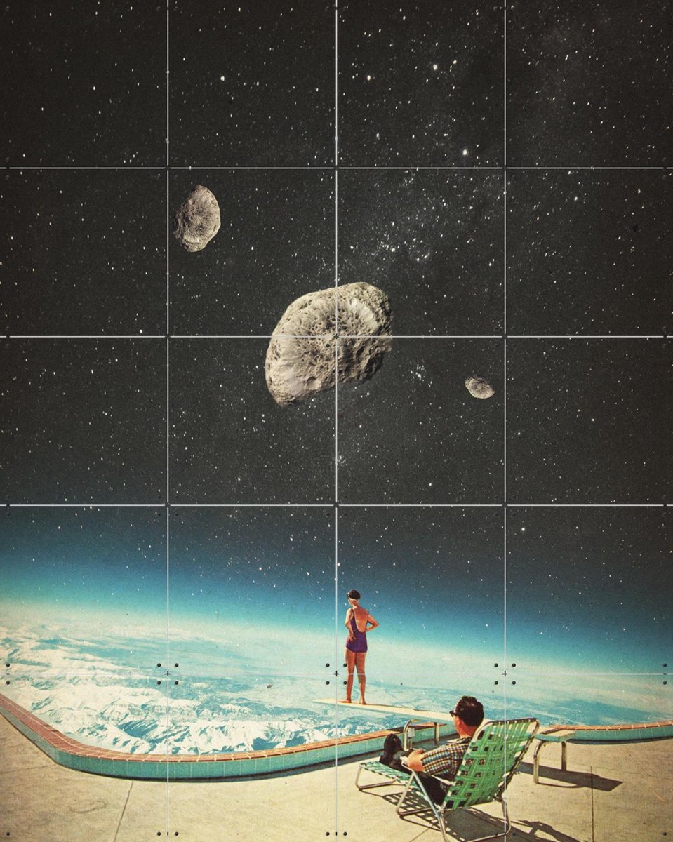 IXXI Summer with a Chance of Asteroids, Frank Moth - 80 x 100 cm - Gratis ophangtool - Grote wanddecoratie en posters - Surrealisme, Collage, Vintage