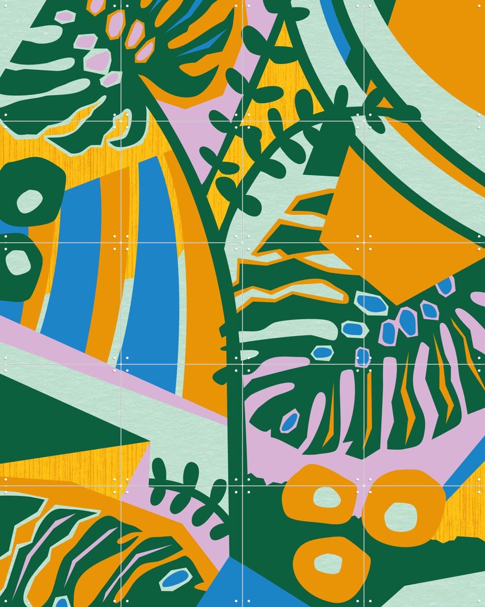 IXXI Monstera Blue, Megan Gallagher - 80 x 100 cm - Gratis ophangtool - Grote wanddecoratie en posters - Digitale Kunst, Kleurrijk, Geometrische