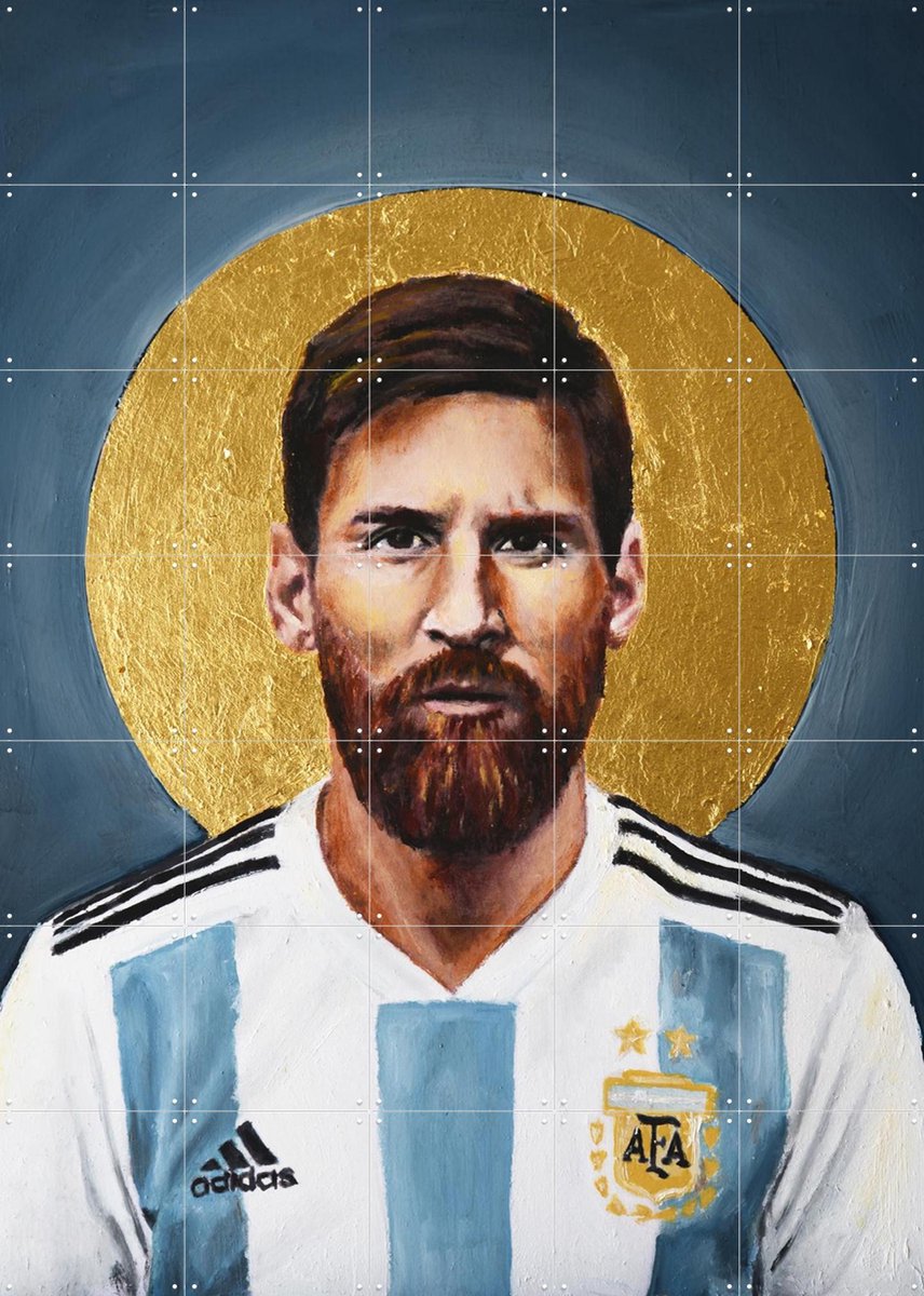 IXXI Lionel Messi, David Diehl - 100 x 140 cm - Gratis ophangtool - Grote wanddecoratie en posters - Olieverf, Illustraties, Kleurrijk, Grafisch