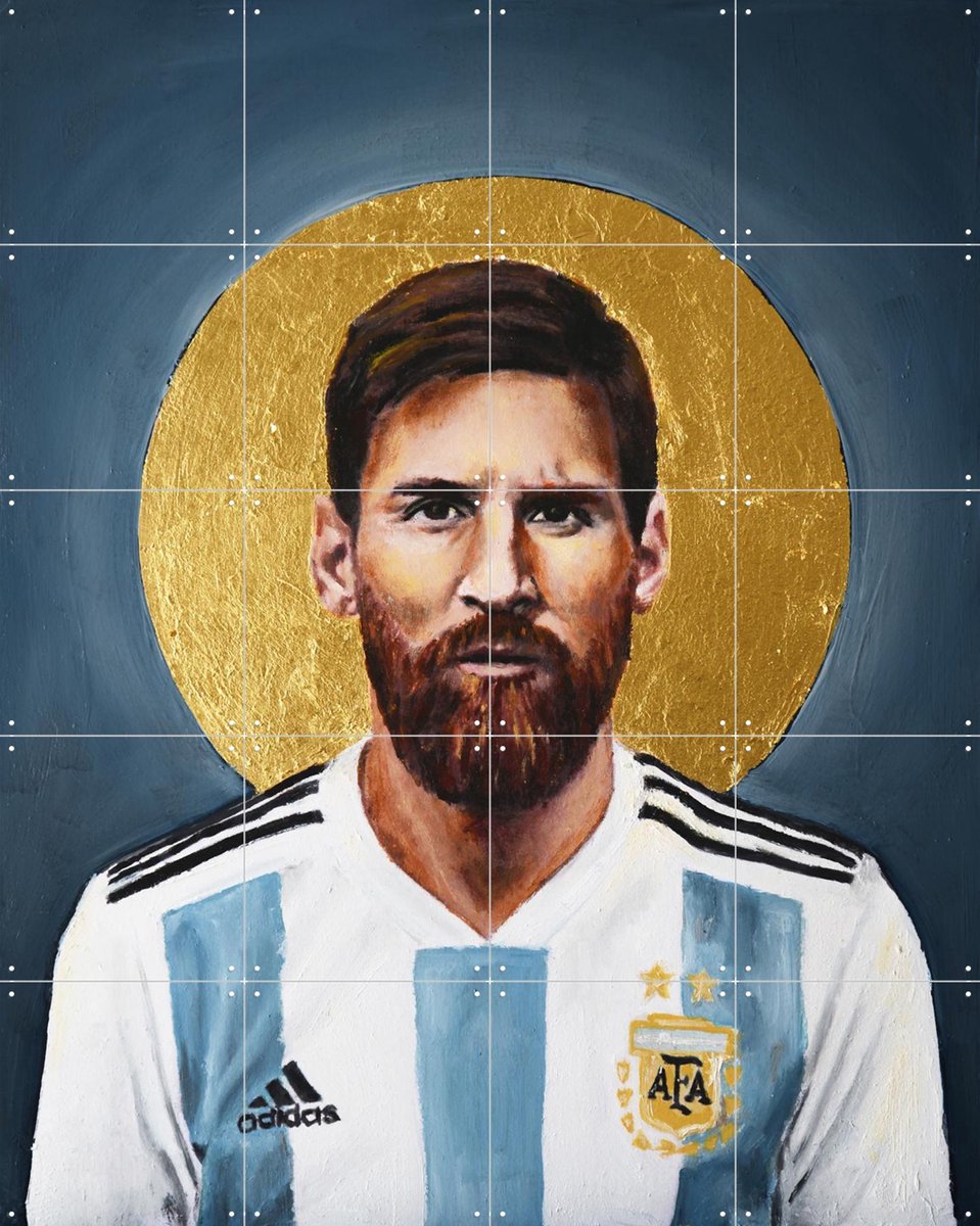 IXXI Lionel Messi, David Diehl - 80 x 100 cm - Gratis ophangtool - Grote wanddecoratie en posters - Olieverf, Illustraties, Kleurrijk, Grafisch