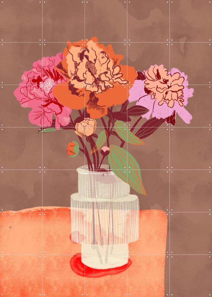 IXXI Peonies, Gigi Rosado - 100 x 140 cm - Gratis ophangtool - Grote wanddecoratie en posters - Grafisch Ontwerp, Kleurrijk, Illustraties, Eetkamer