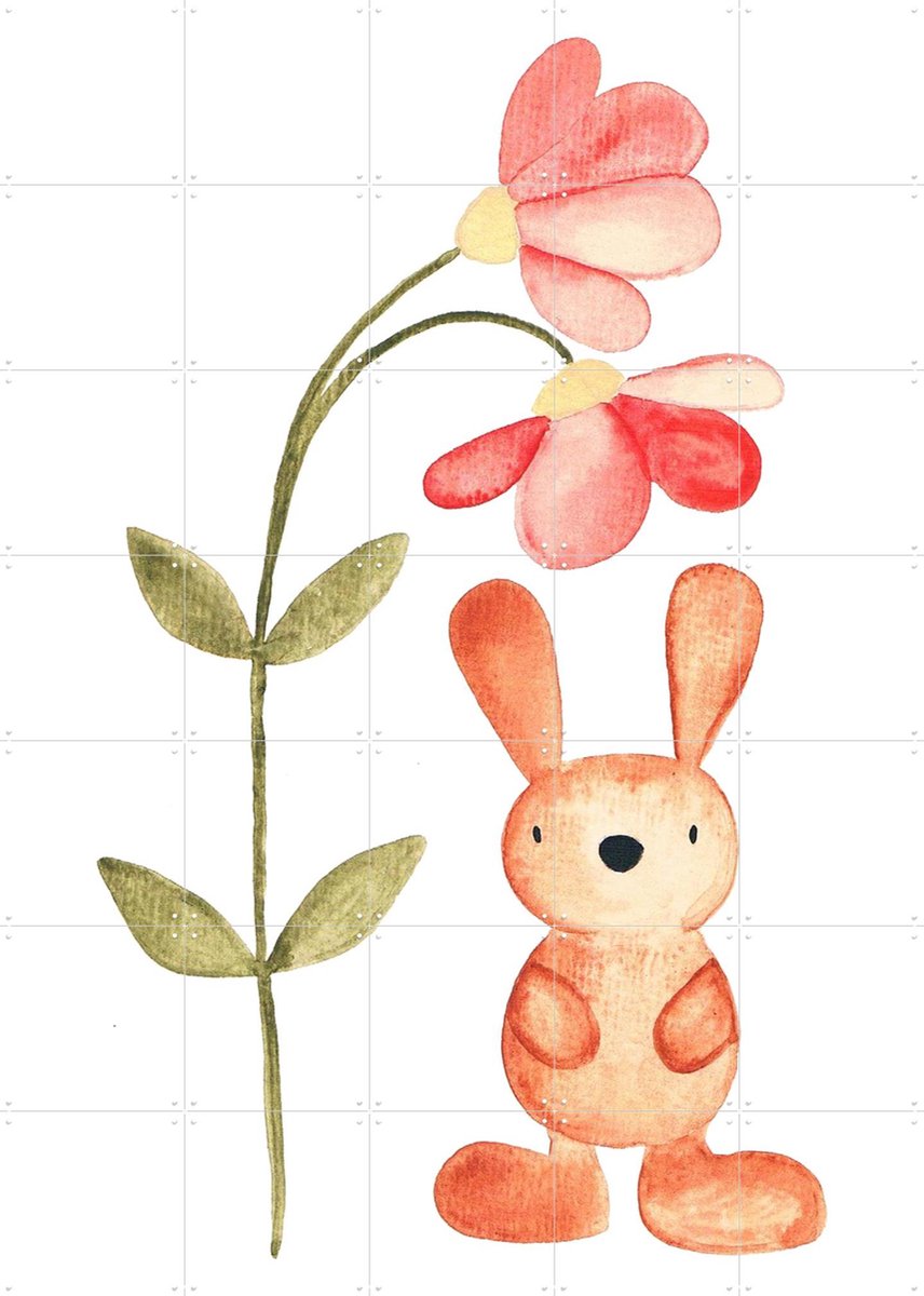IXXI Flower and Bunny Watercolor, BAINAI - 100 x 140 cm - Gratis ophangtool - Grote wanddecoratie en posters - Fantasierijk, Illustraties, Aquarel