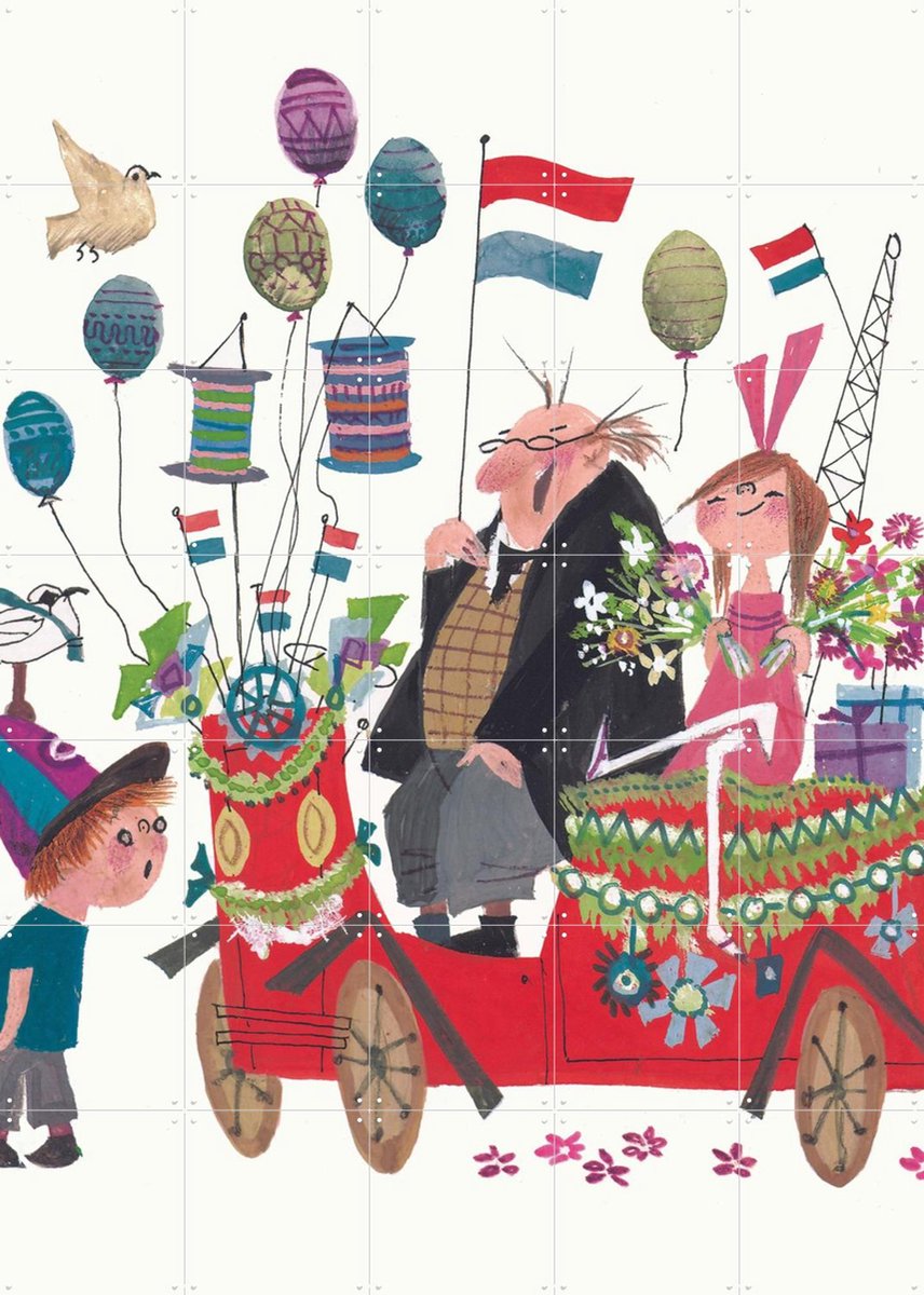 IXXI Feestje, Fiep Westendorp - 100 x 140 cm - Gratis ophangtool - Grote wanddecoratie en posters - Illustraties, Kleurrijk, Speels, Vintage