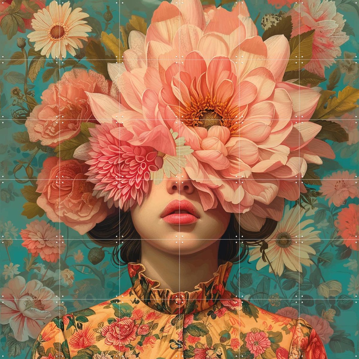 IXXI Bloom wildly, Mirjam Duizendstra - 120 x 120 cm - Gratis ophangtool - Grote wanddecoratie en posters - Digitale Kunst, Surrealisme, Illustraties