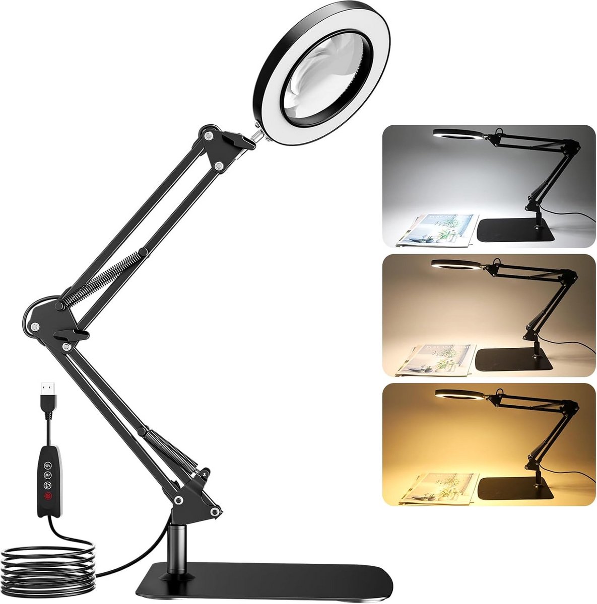Vergrootglas met Licht en Standaard - 10x Vergroting met Instelbare Helderheid voor Hobby en Lezen