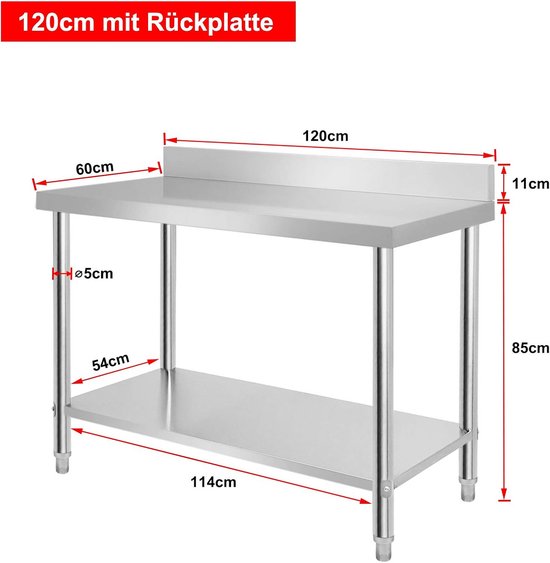 RVS Werktafel RVS Tafel met Onderblad en Achterwand voor Keuken en Catering — afbeelding 5