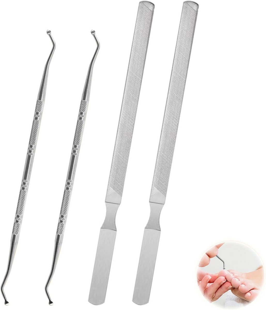 4-delige Professionele Nagelvijl & Teennagellifter Set - Roestvrij Staal voor Ingegroeide Nagels & Pedicure