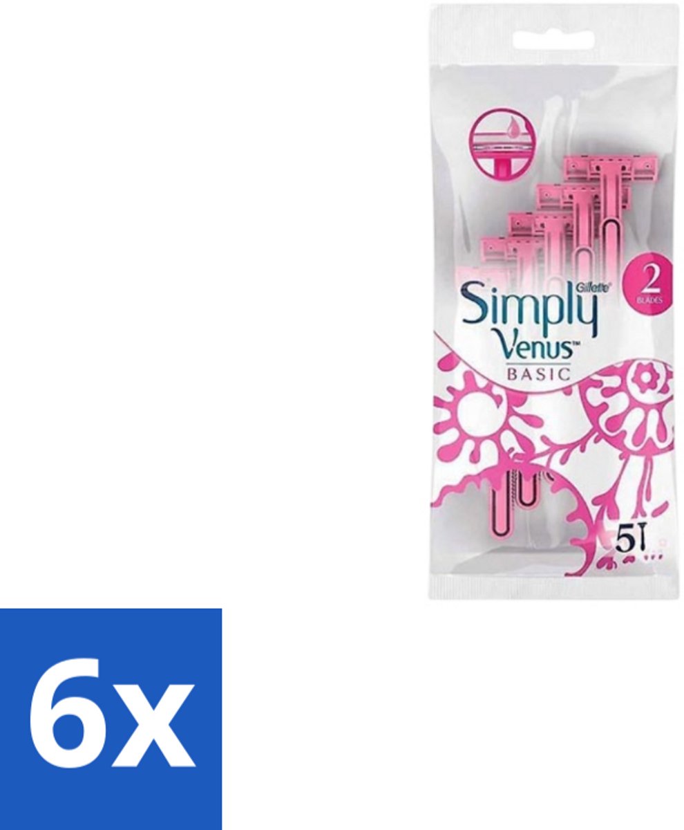 Gillette Simply Venus – Wegwerpscheermesjes – Basic – 5 mesjes - Voordeelverpakking - 6 stuks